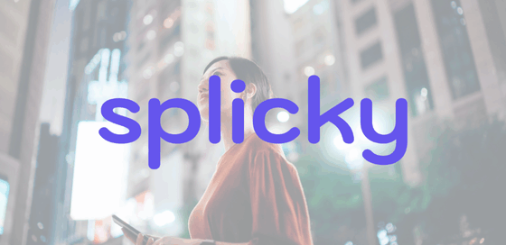Splicky Logo mit einem Hintergrundbild einer Frau am Handy.