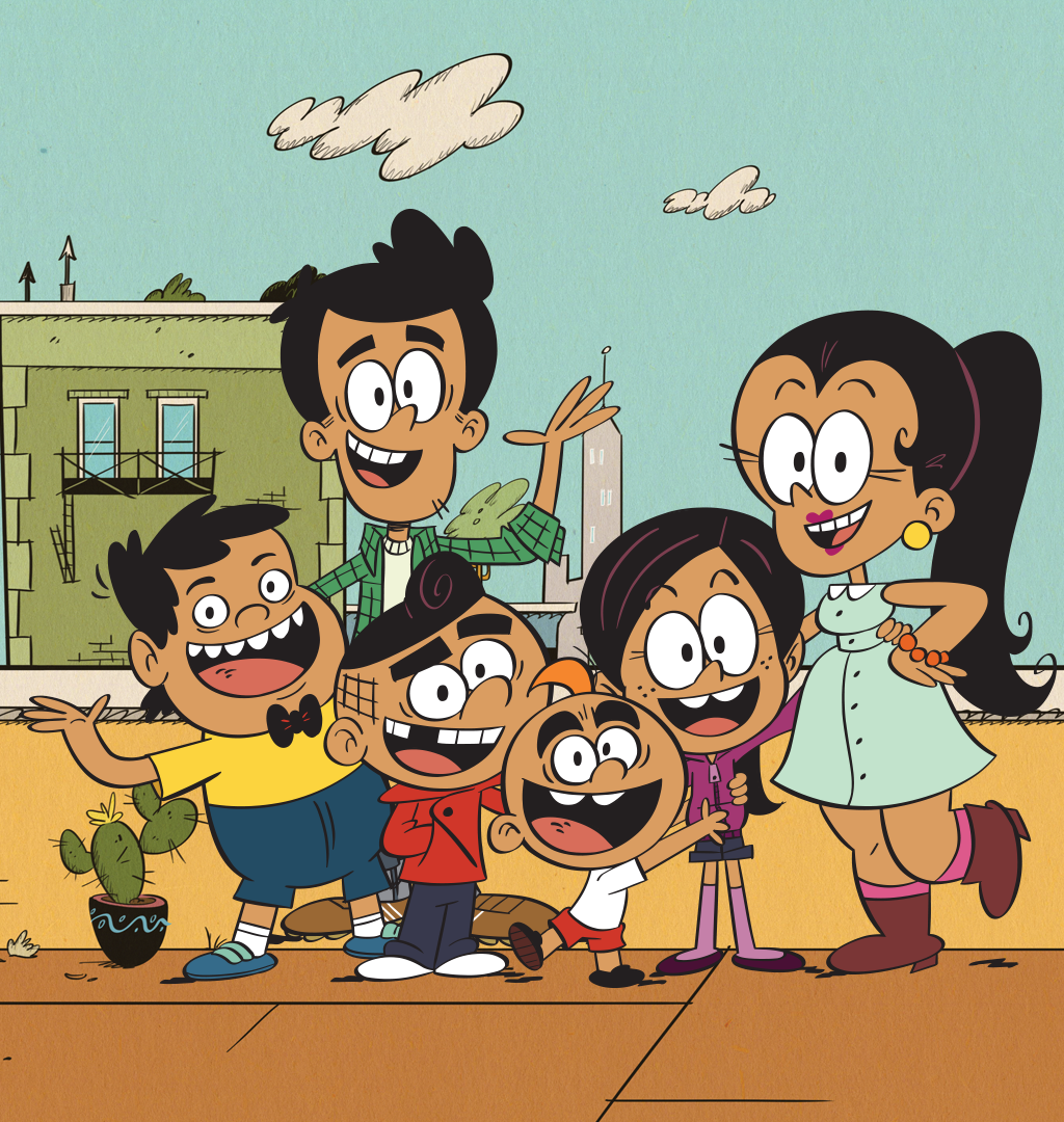 Die Casagrandes Familie als Comic vor einem Haus.