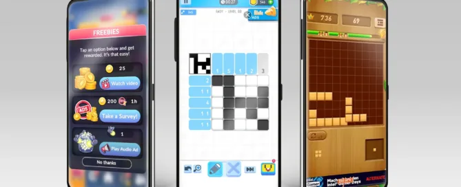 3 mobiles each with games in view