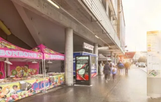 Palexpo with advertising space and people