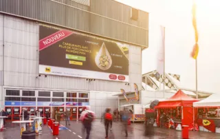 Palexpo with advertising space and people