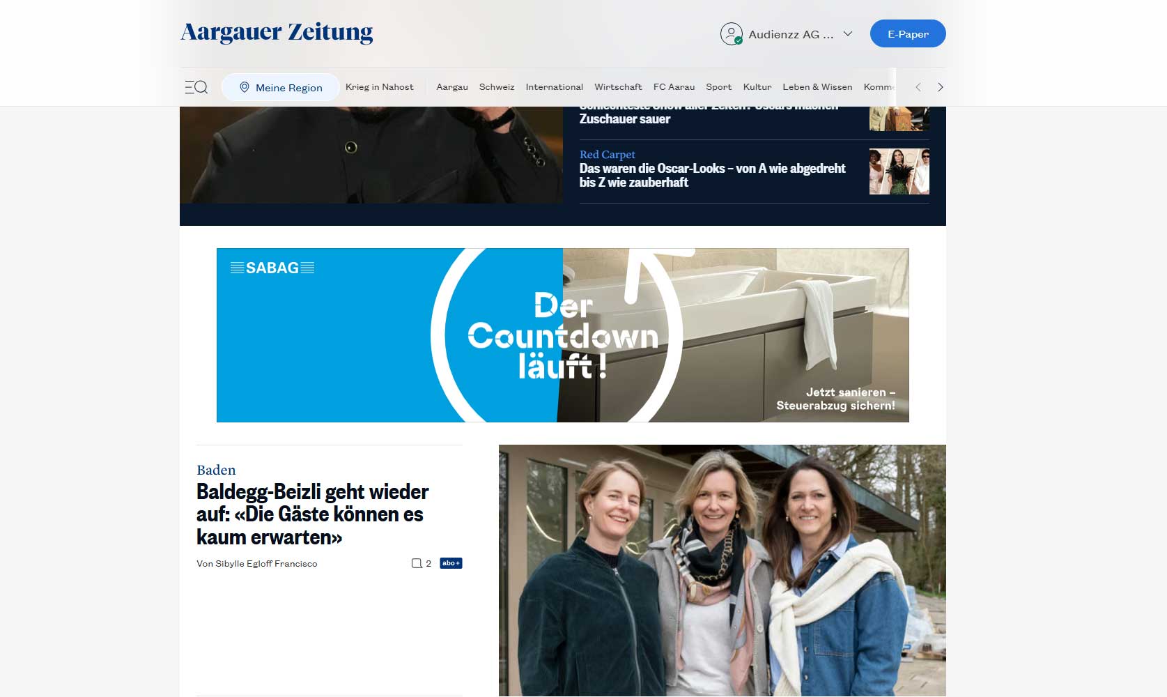 Anzeige von SABAG-Kampagne als Leaderboard auf dem Desktop.