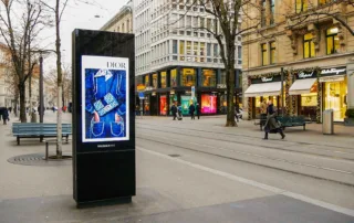 Advertising space with people walking by