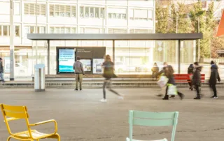 Advertising space with people walking by